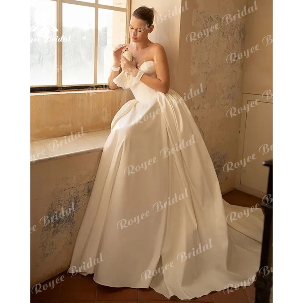 Sexy Sweetheart Sleeveless Elegant Satin A Line Wedding Dress For Women 2025 Boho Bridal Gown vestidos de novia robe de mariée