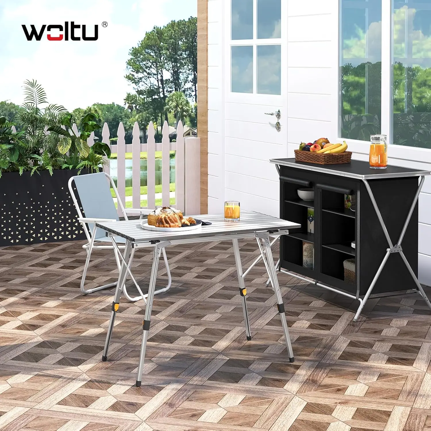 WOLTU Klappbarer Campingtisch, höhenverstellbarer Computer-Betttisch, klappbarer Schreibtisch für Picknick, Garten, Reisen, Wandern, Gartenmöbel