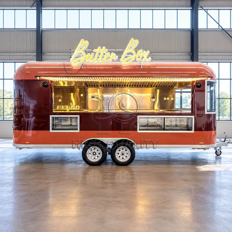 High End Mobile Food Trailer Custom Branding Wrap LED Light Box Sign Coffee Truck for Pizza Burger Ice Cream