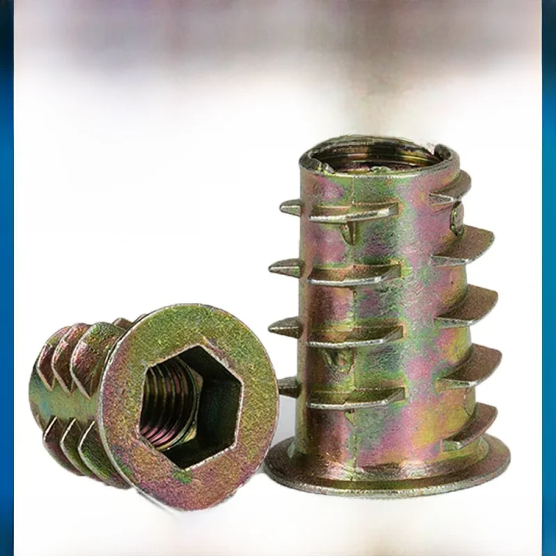 Filetage en alliage de zinc pour insert en bois, tête hexagonale à bride, meubles figurés en kg, M5, M6, M8, 10 pièces par lot