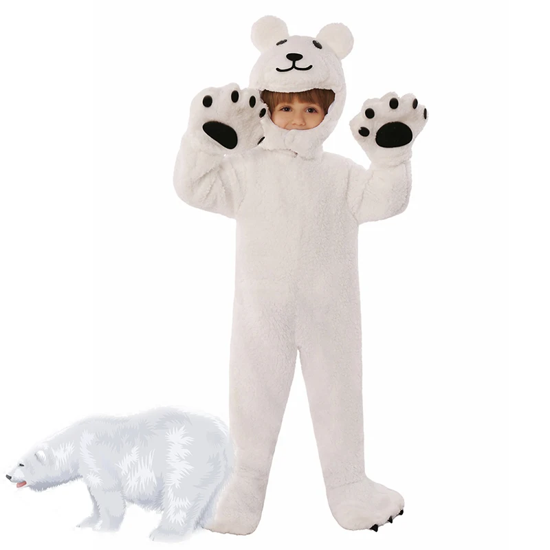 2026 New Arrival Toddler Boy White Arctic Animal Halloween Purim Fancy Dress Up Kids Girl Polar Bear Costume