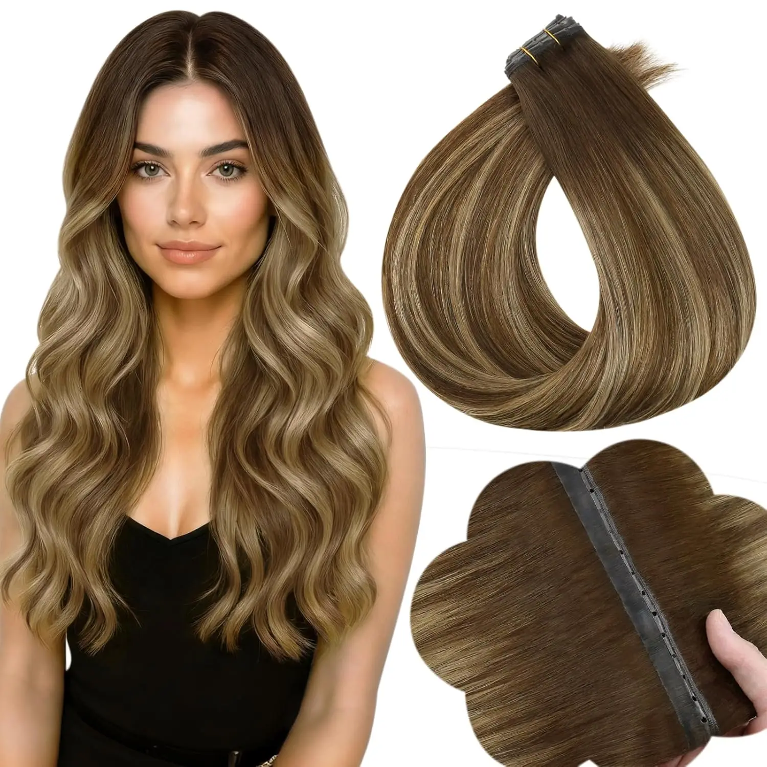 

Full Shine Butterfly Weft Hair Extensions 16-22 In 50G Balayage PU Hole Hair Extensions Genius Weft Hair For Women