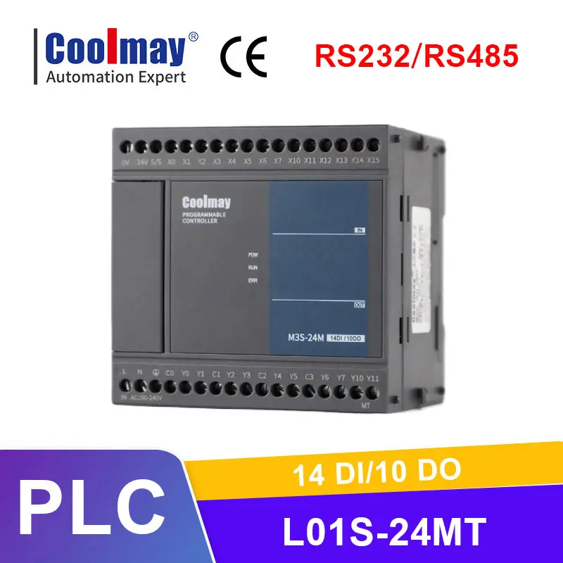 

Coolmay PLC programmable logic controller transistor output 14 DI/10 DO for industrial control RS232 RS485 with free software