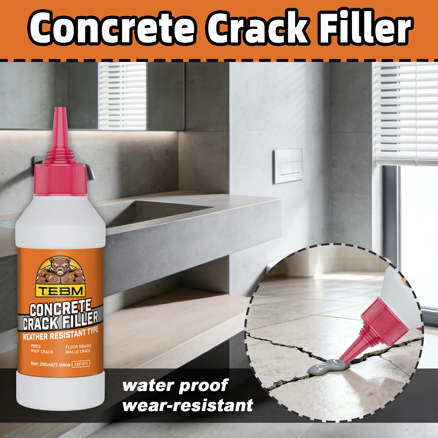 Concrete Gap Filler Flexible Water-based Waterproof Crack Repair Adhesive—Ideal for Sidewalks, Foundations, and Garage Floors