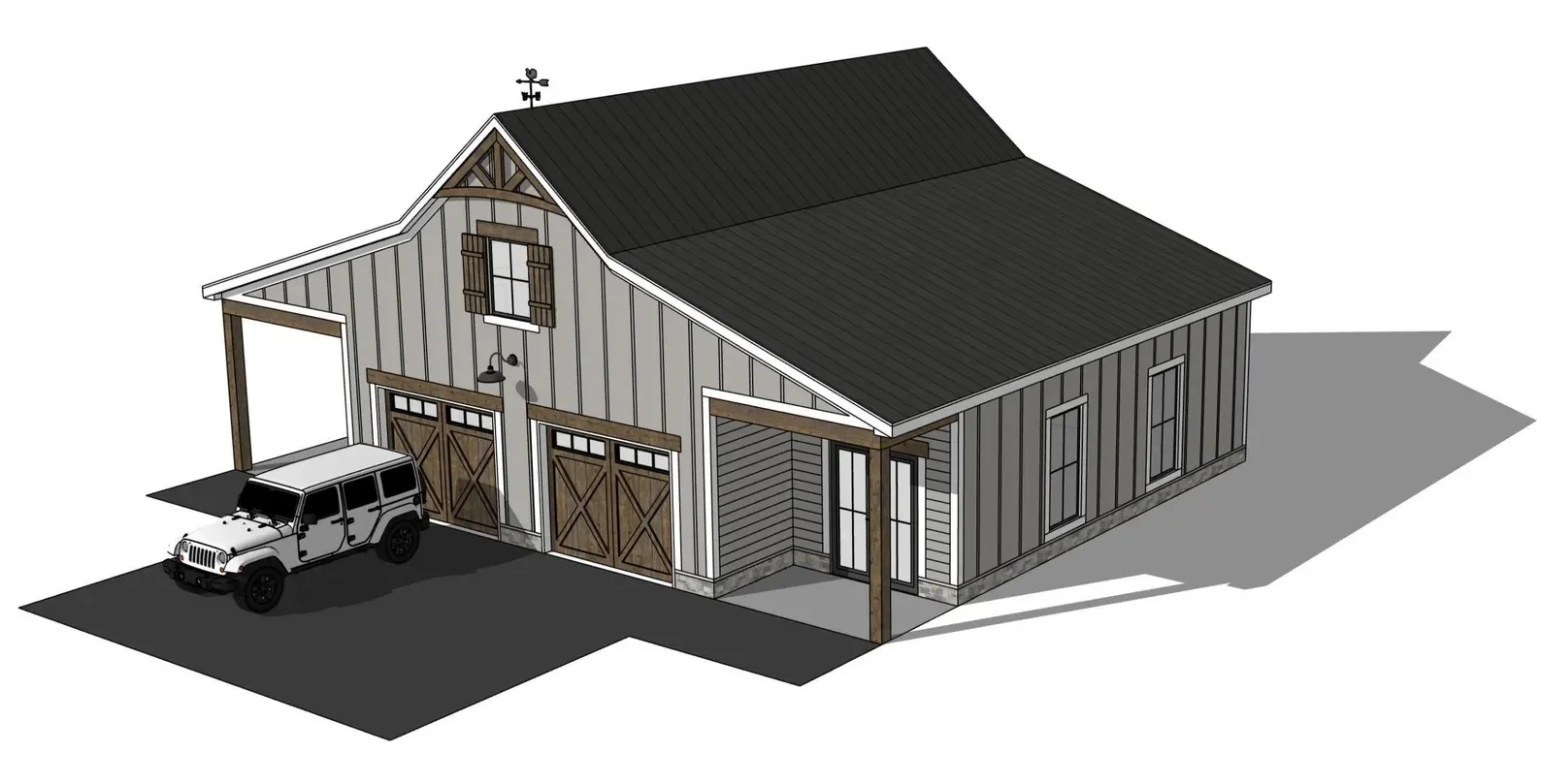 خطط مطبوعة لمرآب المزرعة الحديثة 2-Car | ورشة عمل وتصميم العلية | كتيب مخطط Aspen II (بدون مواد #3