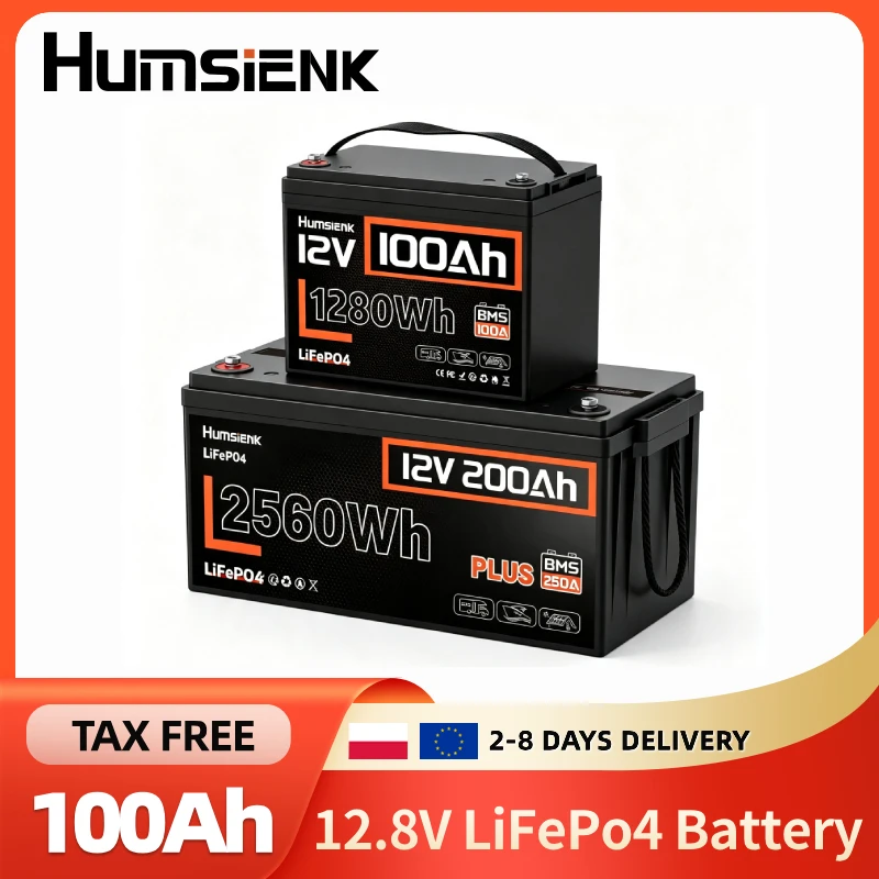 Humsienk 12V LiFePO4 Lithium-Batterie 100Ah/200Ah/300Ah mit integriertem BMS, wiederaufladbare Eisenphosphat-Batterie für Wohnmobile, Solarpanels, Marineanwendungen, Trolling-Motoren, netzunabhängige