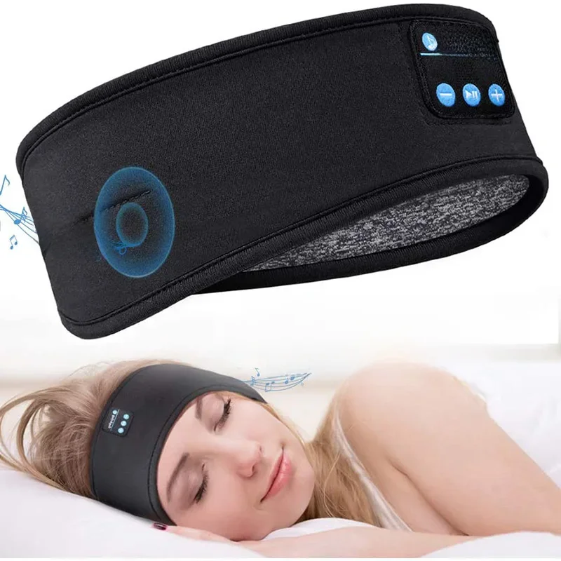 Bandeau Bluetooth sans fil, écouteurs de couchage, écouteurs de sport, chapeau de musique avec haut-parleurs stéréo HD fins, masque pour les yeux pour dormir sur le côté