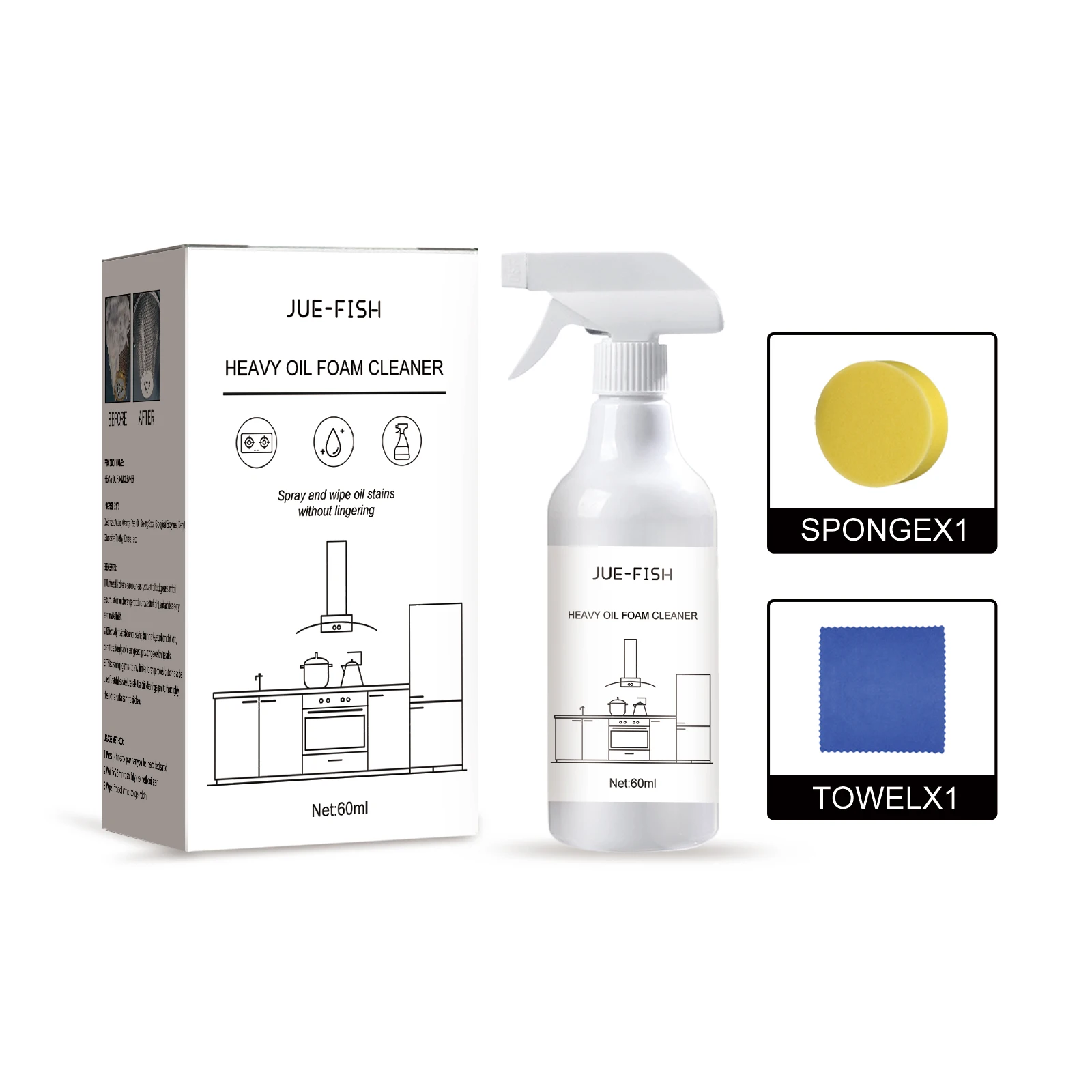 Kitchen Foam Cleaner Kitchenware Degreaser Oil Stain Remover Grill Stove Cleaning All Purpose Home Polishing Cleaner Spray 60ml