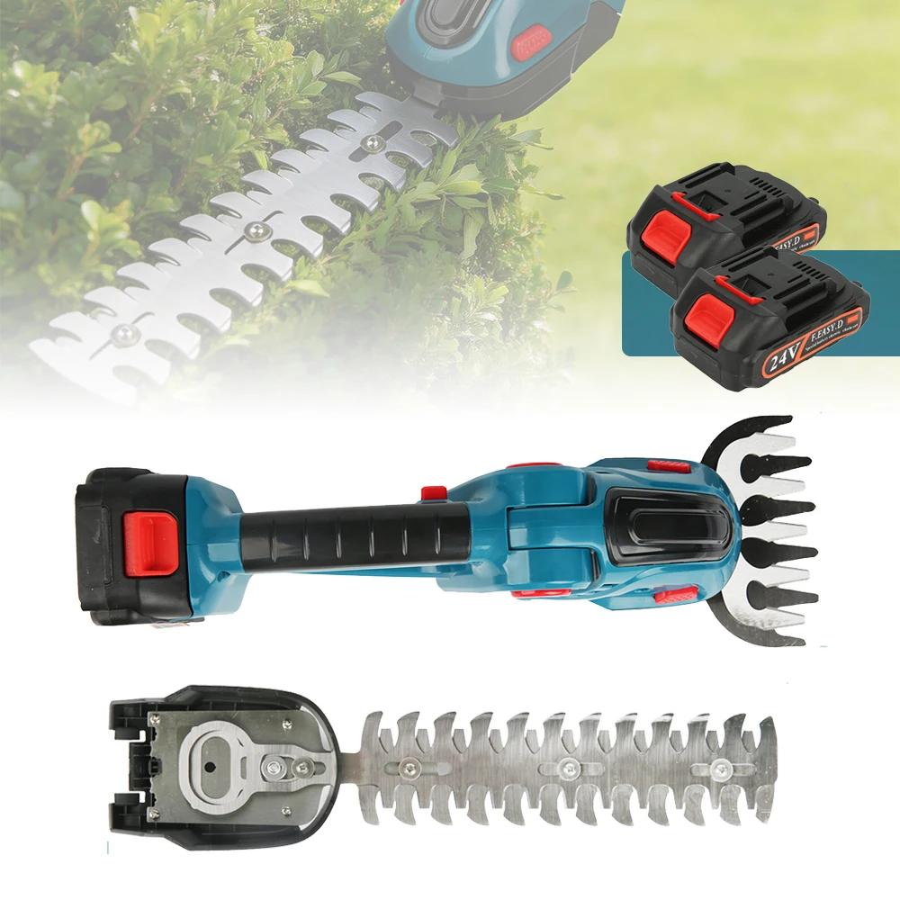 Taille-haie électrique 24V 2 en 1, tondeuse à gazon sans fil avec batterie lithium-ion rechargeable, cisailles portables, outils de jardin