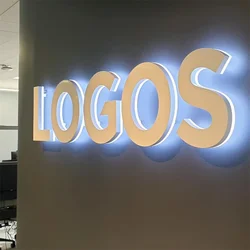 Custom Backlit Sign, Sign for Business, LED Light Box Backlit Gold brushed Silver Stainless steel Raised 3D Design