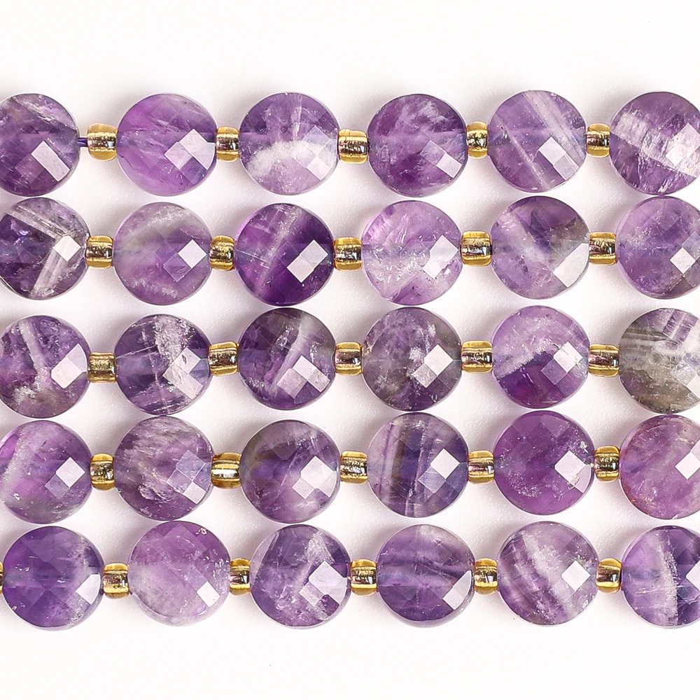 Amethyst Beads 6mm Faceted Coin Natural Stone Purple Flat Round Loose Beads For Jewelry Making DIY Bracelet Necklace Accessories