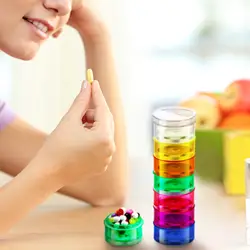 2-pack Rainbow Pill Organizer Case 7-daagse stapelbare torendoos Geneeskundeplanner Kleine koffer voor medicijnen, vitaminen en supplement