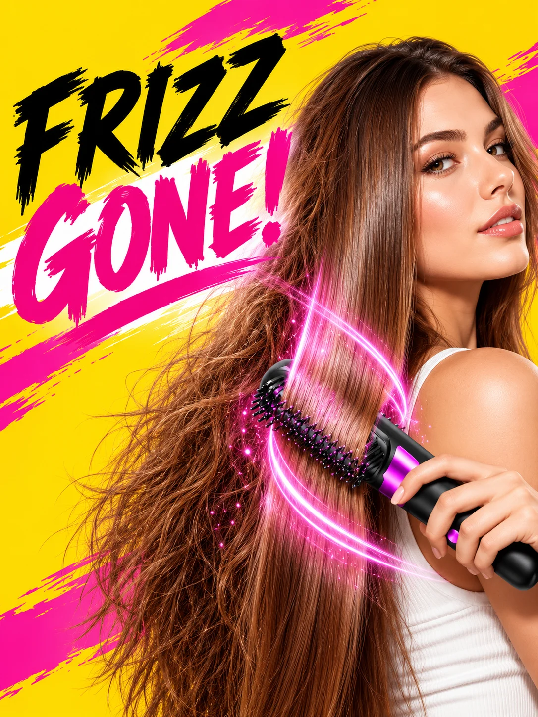 Cordless Hair Straightener Brush, USB Rechargeable Hot Brush, Ceramic Heating, 4 Heat Levels, LED Display, Frizz Control