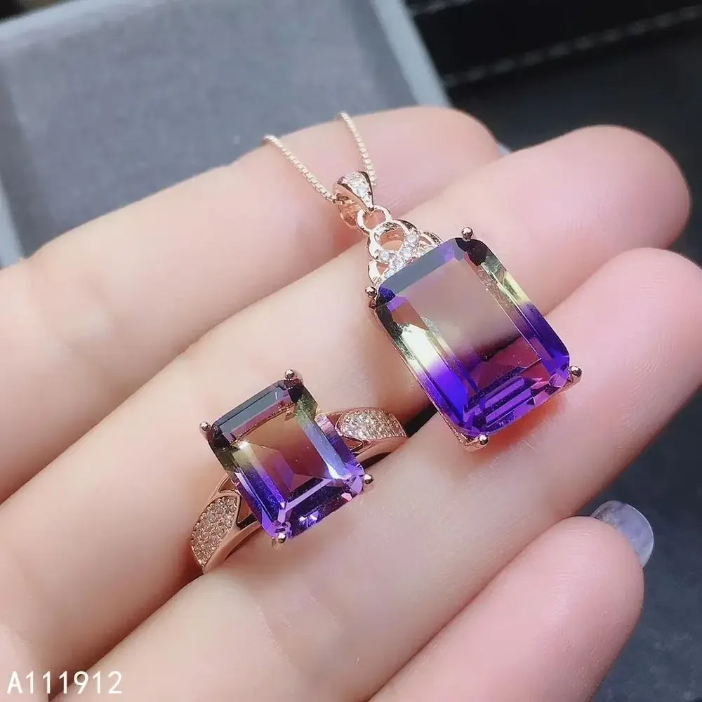 

KJJEAXCMY fine jewelry Ametrine 925 sterling silver women pendant necklace ring set for Friends, Party, Birthday, Christmas Gift