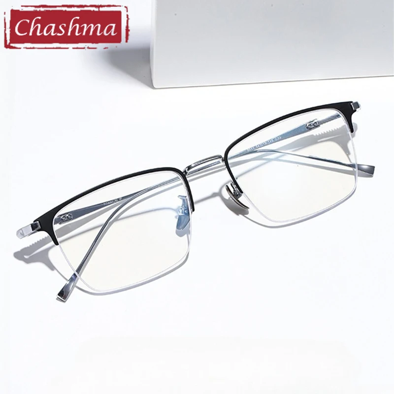 Chashma Prescription Glasses Men Titanium Light Half Rim Women Eyeglasses Frames Eyewear for Myopia Blue Ray Block Recipe Lenses