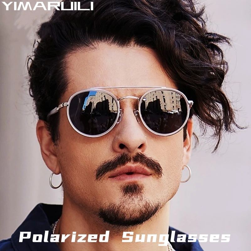 

YIMARUILI Trend Personality Double Beam Alloy Glasses Retro Round Optical Prescription Polarized Sunglasses For Men and Women