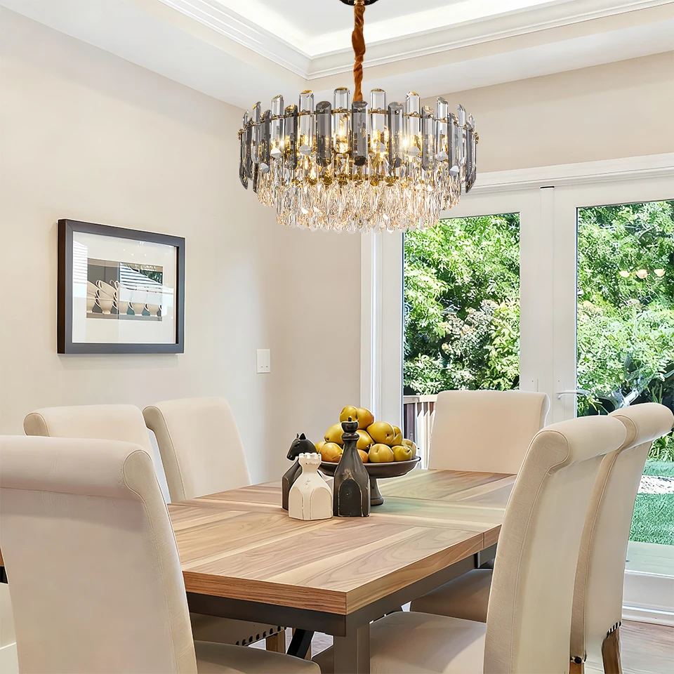 Lampadario di Lusso in Cristallo K9 Placcato Oro Rotondo LED E14 Dimmerabile a 3 Colori Lampada a Sospensione Illuminazione Decorativa per Soggiorno Sala da Pranzo Camera da Letto Villa Hotel Ingresso