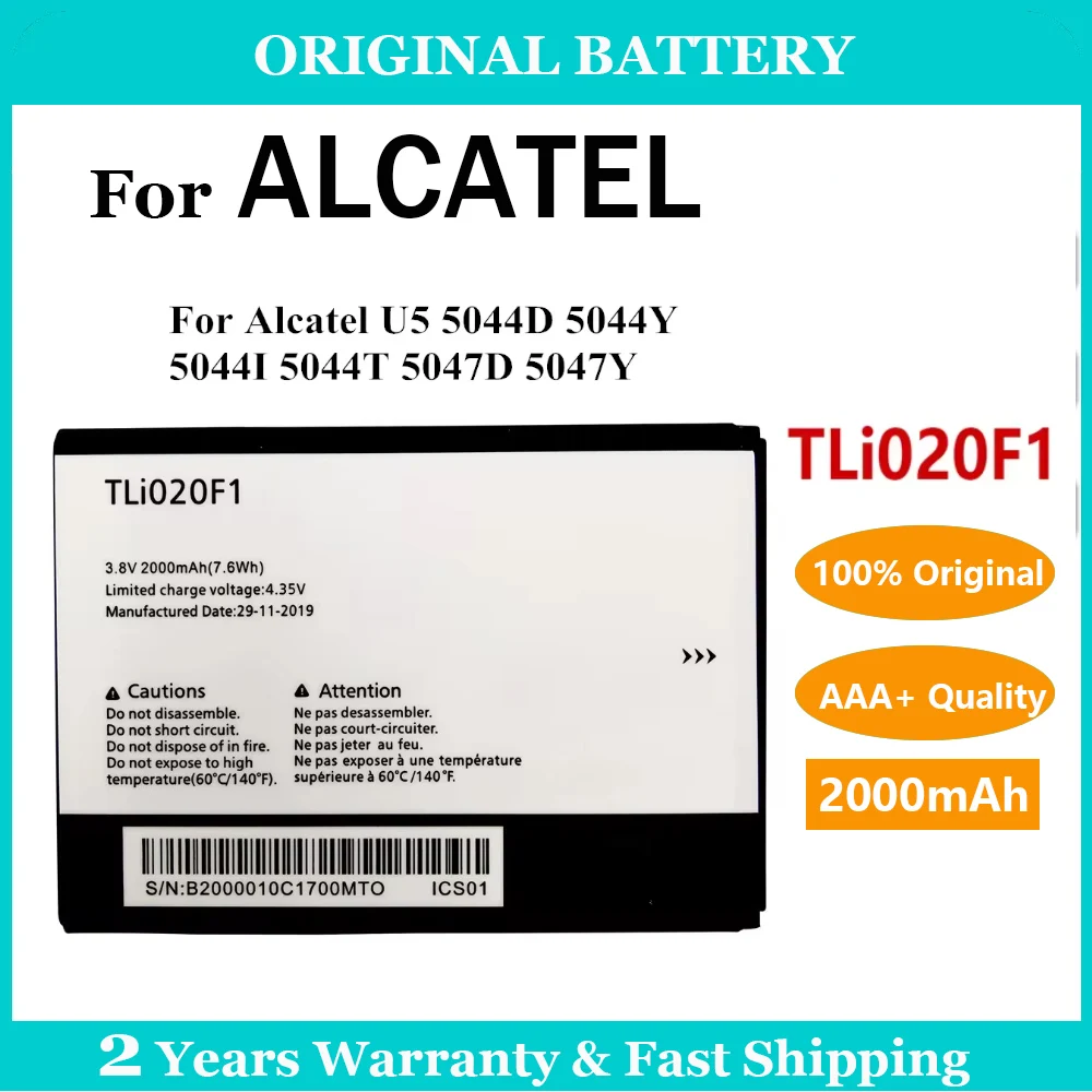 Оригинальный аккумулятор 2000 мАч ALCATEL TLI020F1 для Alcatel U5, 5044D, 5044Y, 5044I, 5044T, 5047D, 5047Y, 4047D, запасные батареи