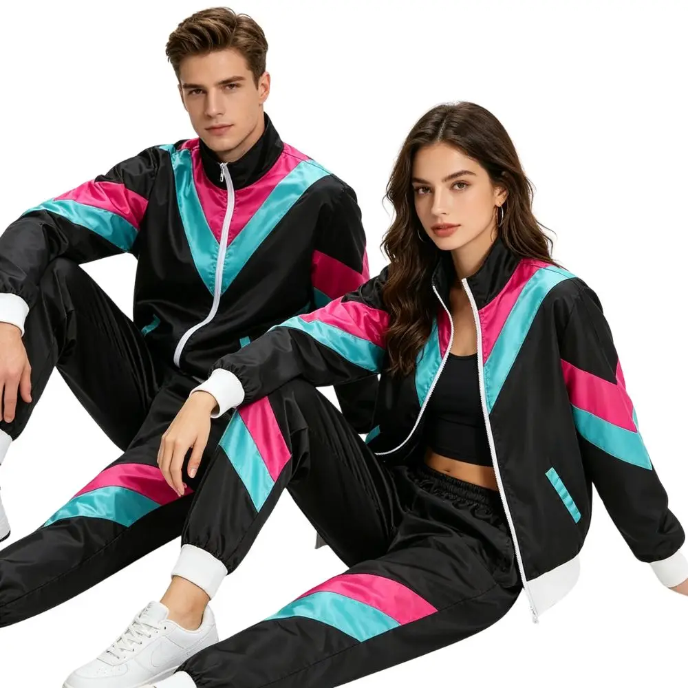 Retro 80s Costumes For Women Men Vintage Sportwear Tracksuit Jacket Shell Hip Hop Suit 90s 70S Outfit  Halloween Party Suits view 2