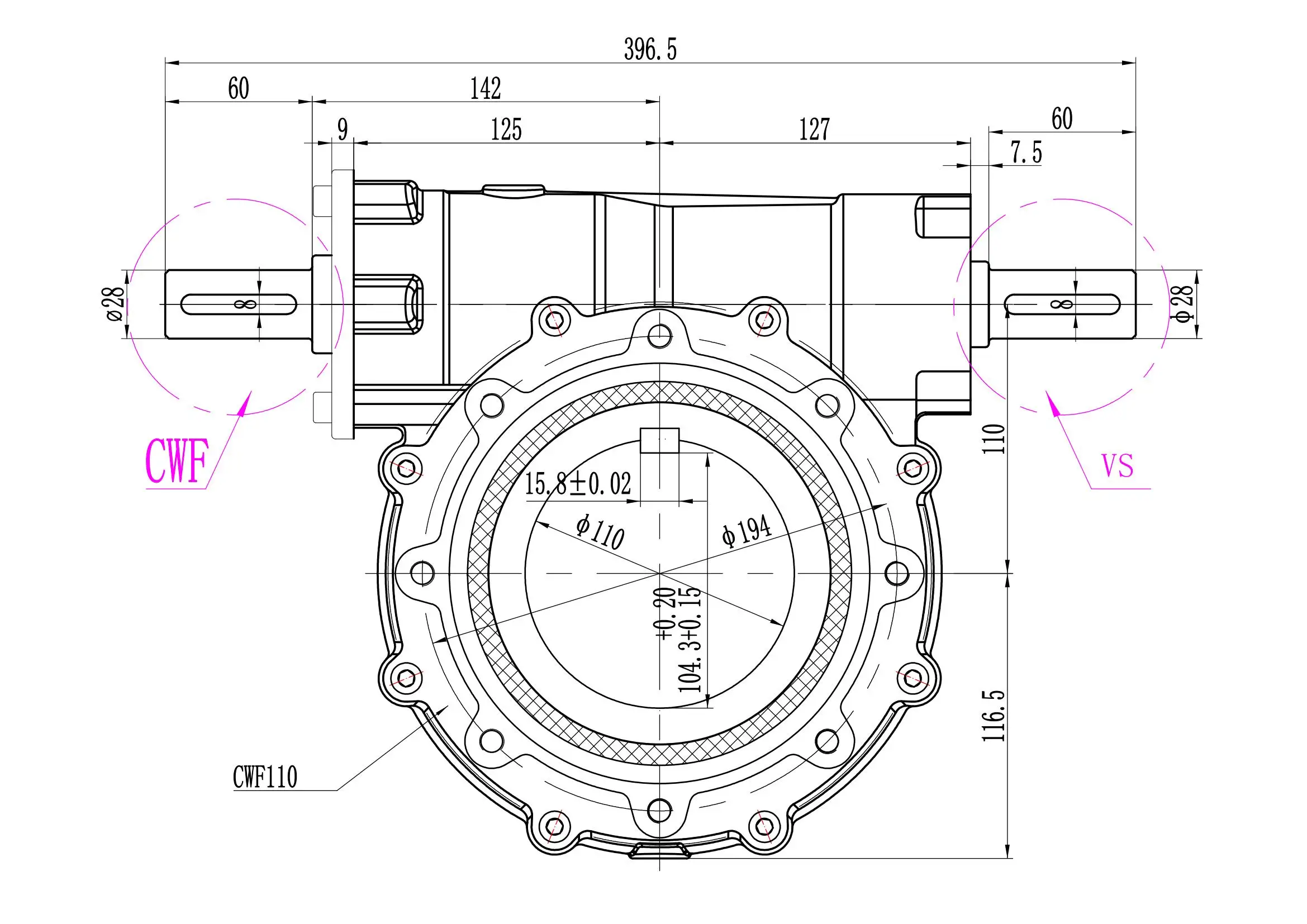 Worm Gear Reducer CYWF-VS110 output hole 110mm Input 19/24/28/35/38 Ratio 5:1/100:1  Free Maintenance