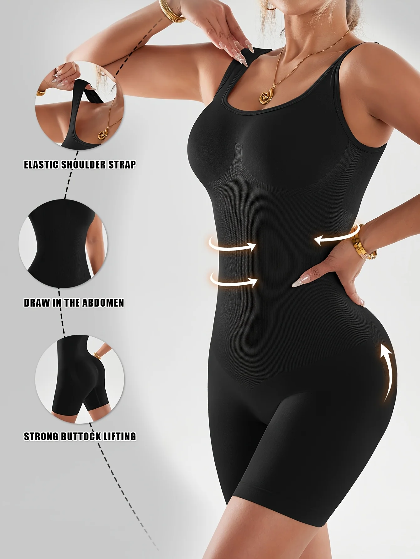 Women's Seamless Butt Lift & Shape Tights - Mid Waist High Stretch Nylon/Spandex Corset, Square Neck Full Body Shaper, Posture Support & Tummy Control, Machine Washable Elegant Solid Colour Athletic & Casual Wear, Fitness Tops, Posture Correction