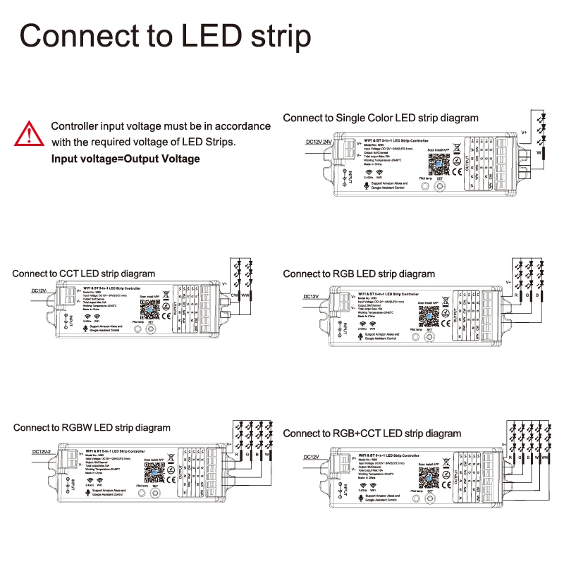 Wifi 5 em 1 controlador led tuya alexa google casa controle de voz rgb rgbw cct led strip dimmer dente azul app rf remoto 12v 24v