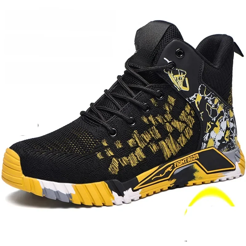 Men's 862 Black All Seasons Safety Shoes Flying Woven Breathable Steel Toe Cap Impact Proof Puncture Mid Cut Sneakers Zapatos De Seguridad