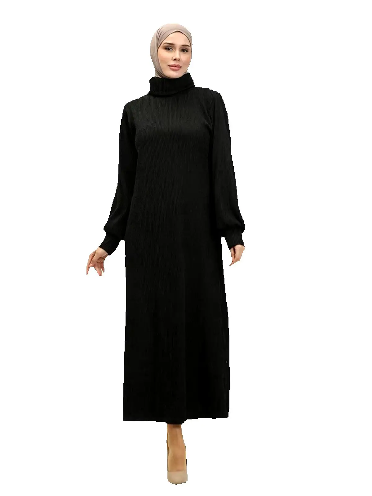 Turtleneck Plain Dress Practical Worship Islamic Fashion Women's Clothing  for Winter Muslim Tunic Suit  Long Dress