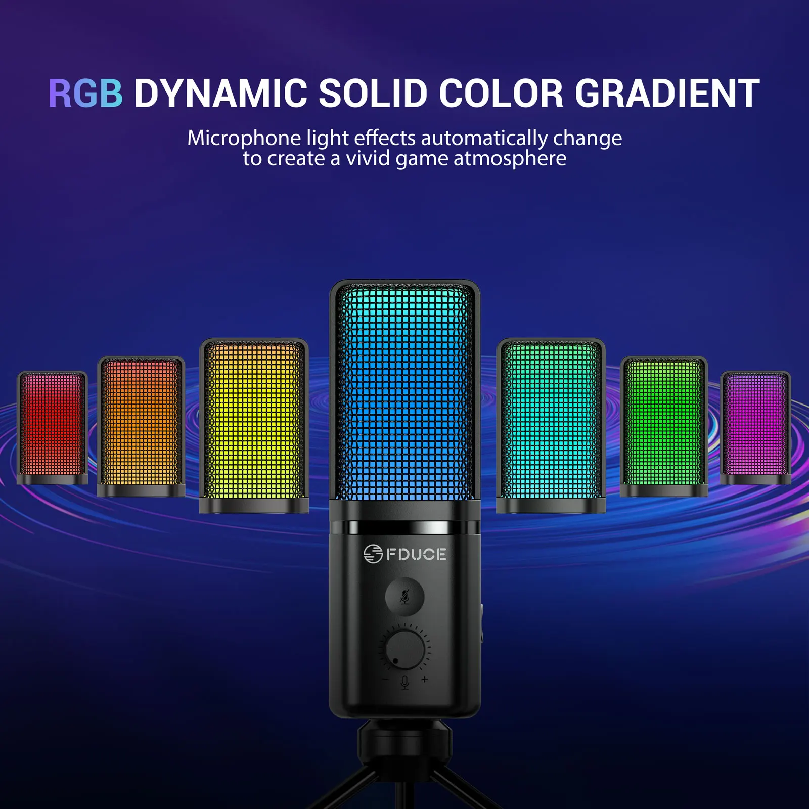 FDUCE M160-RGB USB Gaming Microphone with RGB Dynamic color,Touch Mute Button,Headphone jack,Tripod Shock Mount ,for PC PS5/4