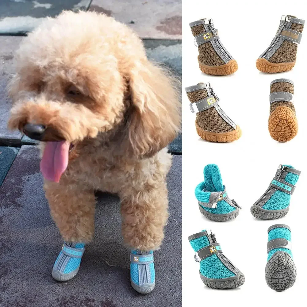 Chaussures légères pour animaux de compagnie, 4 pièces, résistantes à l'usure, respirantes, à la mode, baskets en maille, fournitures pour animaux de compagnie, chaussures imperméables, douces,