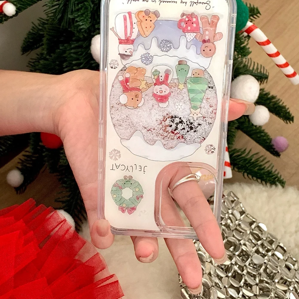 

Quicksand Snowman crystal ball mobile phone case, suitable for iPhone 13/14/15/16/17 Pro,fashionable shock-proof protective case
