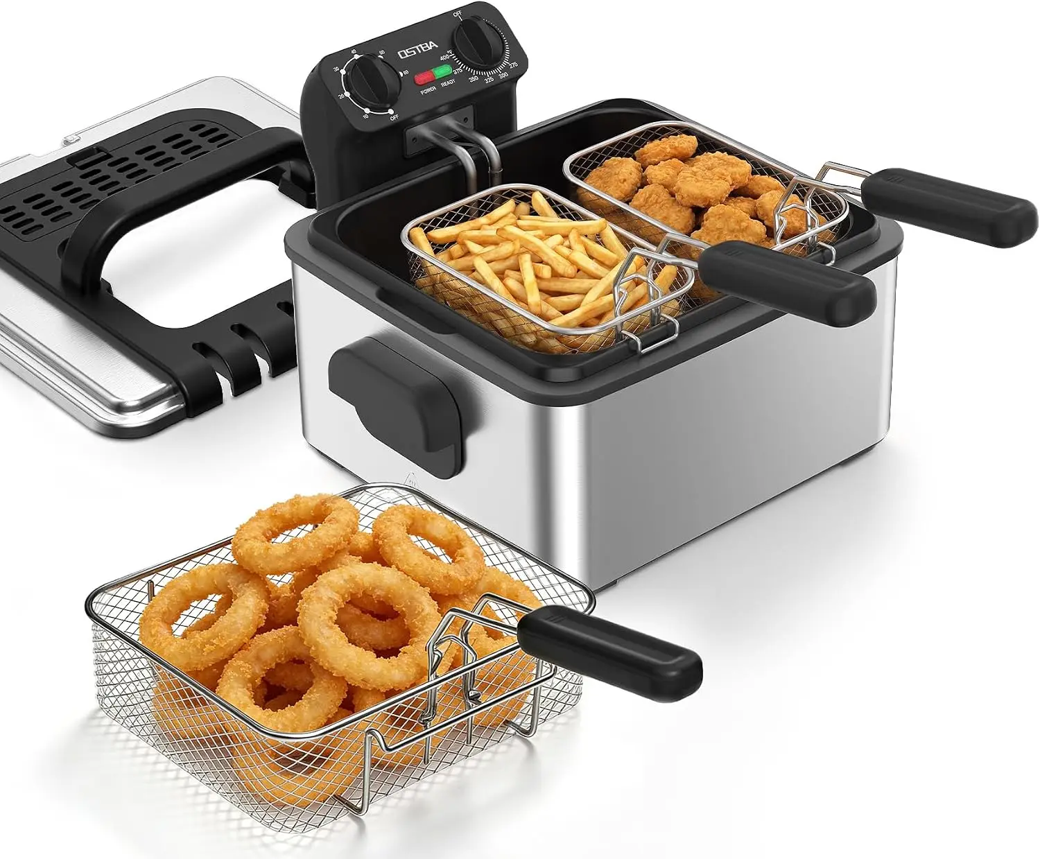 Electric Deep Fryer with 3 Baskets, 4.75QT Stainless Steel Countertop