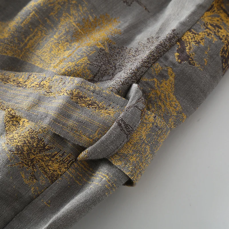 Red Yellow Printed Robe for Men Cotton Kimono Men Top Quality Bathrobe for Spring Autumn 100% Cotton Long Style Men Kimono Robe