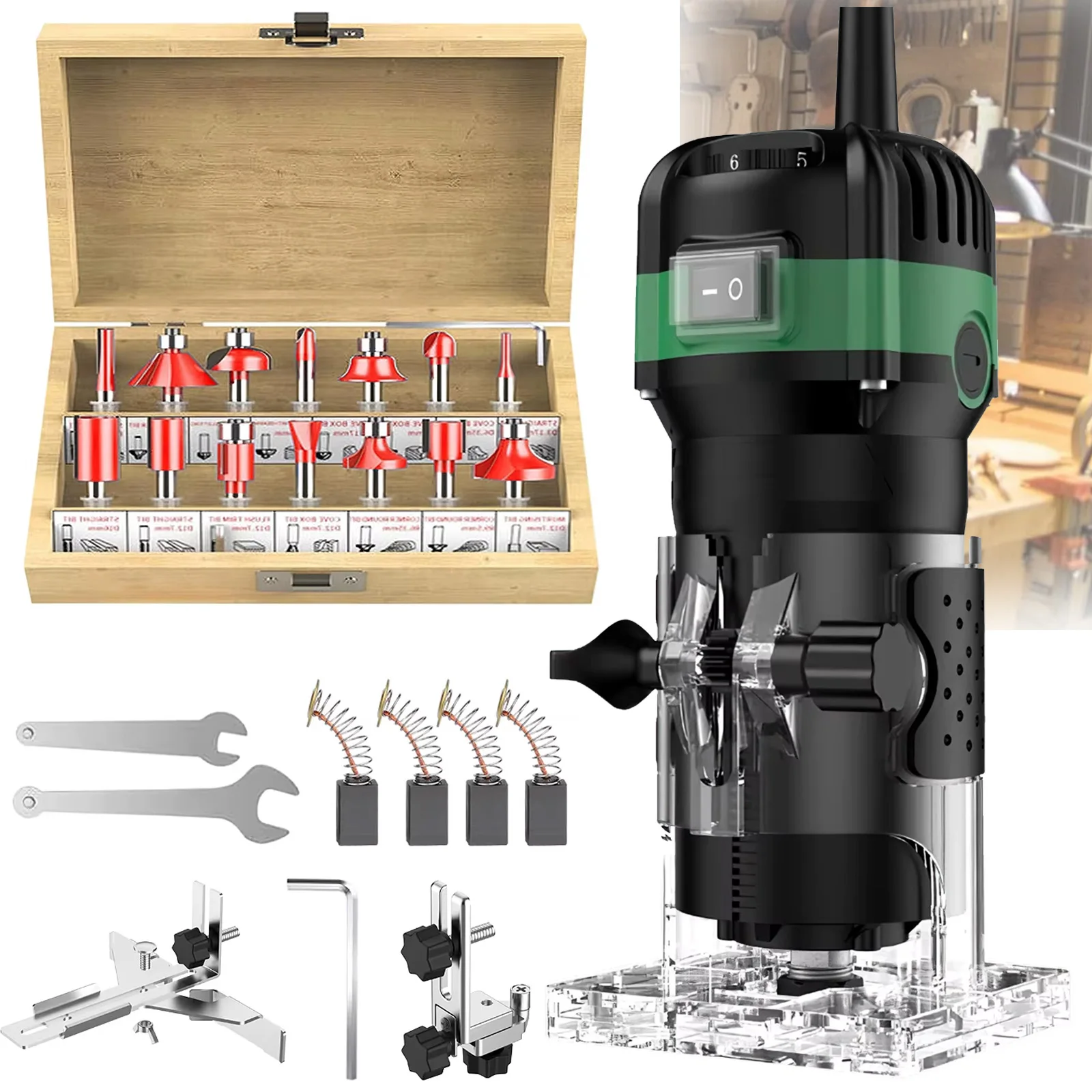 Défonceuse électrique 800W 33000 tr/min à 6 vitesses pour le travail du bois, défonceuse à main pour le bordage du bois, outil de bricolage domestique