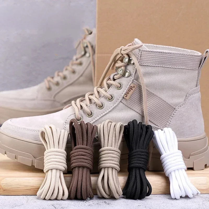 2 paires de lacets ronds solides, lacets beiges, dentelle en Polyester Durable, bottes blanches, bottes de randonnée, chaussures de neige en dentelle