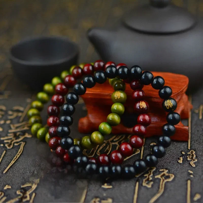 Bracelet en bois de santal rouge/vert/noir, 8mm, bouddha sculpté, Dumpy, fait à la main, classique, perles porte-bonheur