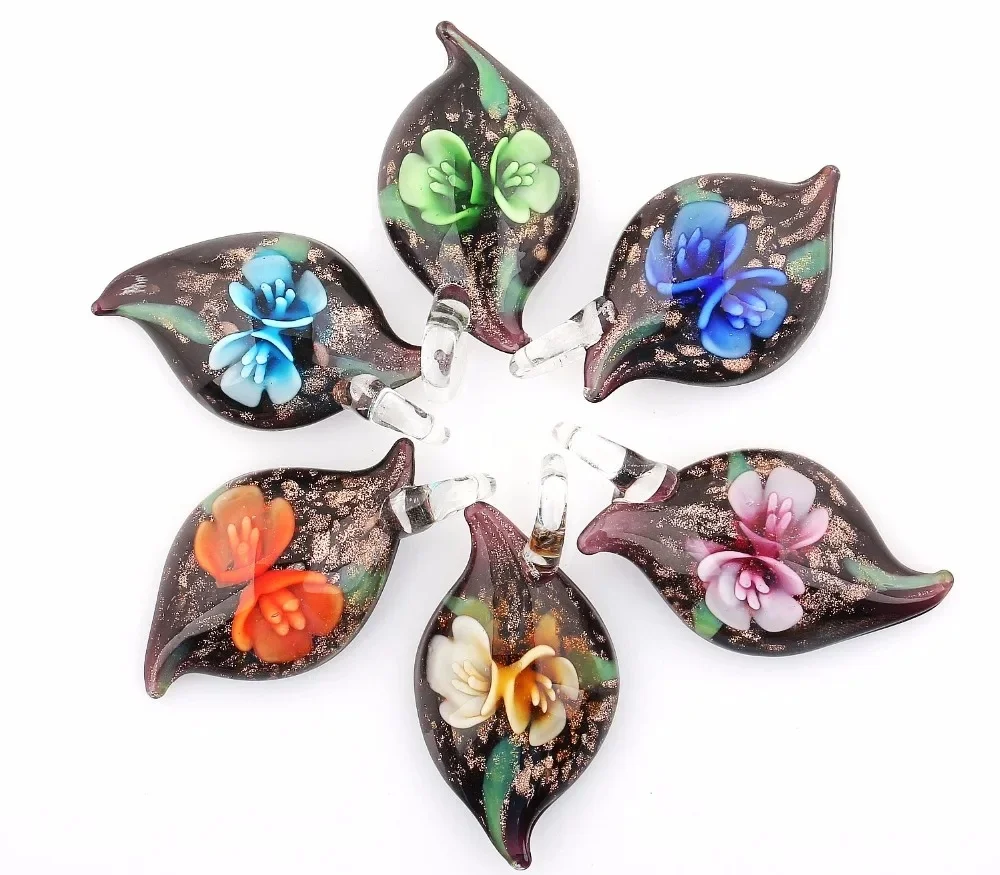 Qianbei Flower Pendant Wholesale 6pcs Handmade Murano Lampwork Glass Mix Color Fit Necklace Fashion Jewelry Gifts — zdjęcie 2