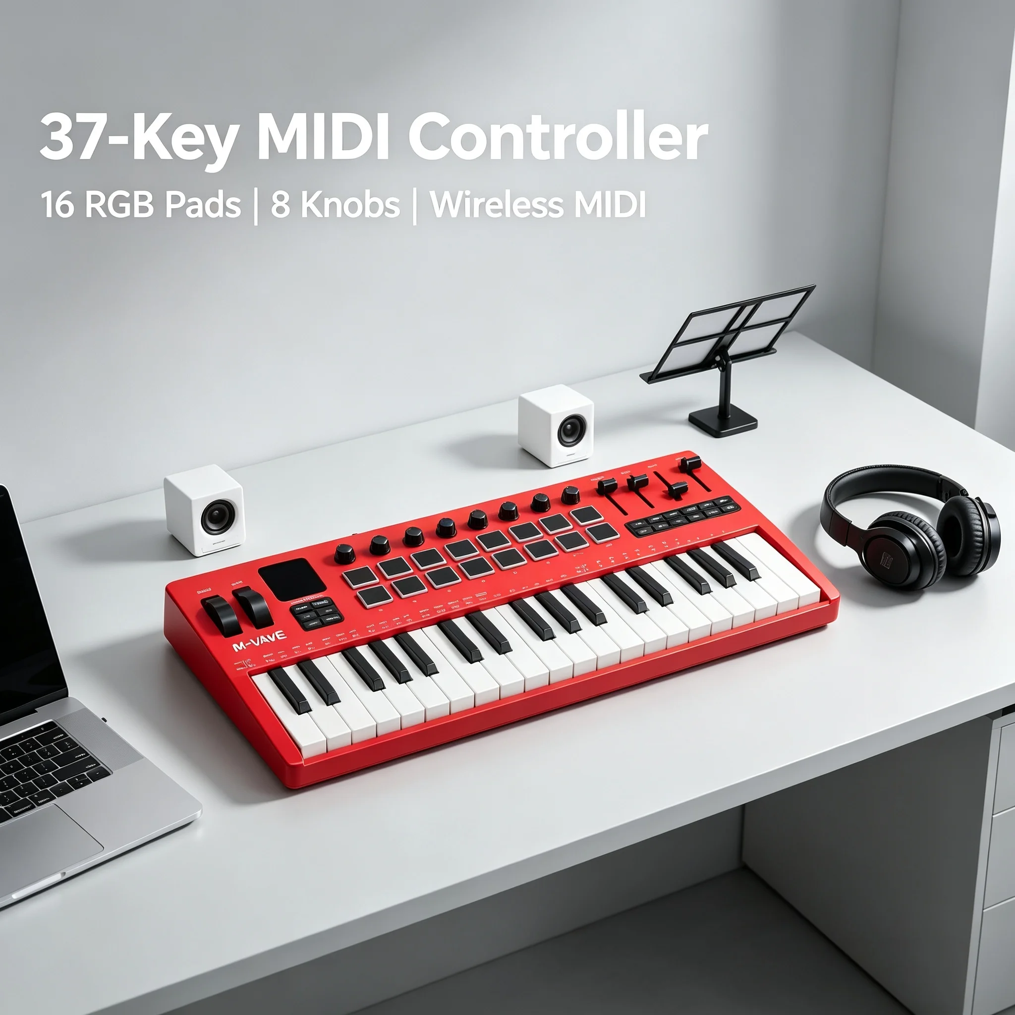 M-VAVE SMK-37 PRO 37-Key Portable MIDI Keyboard 16 RGB Pads 8 Knobs DX-7 FM Engine Bluetooth 5.0