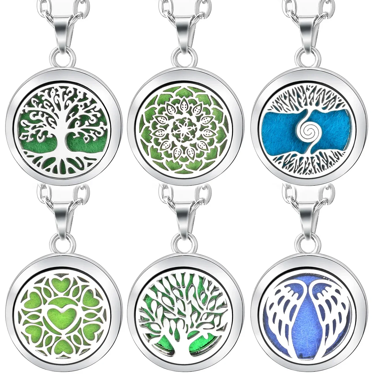 Médaillon de parfum d'aromathérapie en acier inoxydable, arbre de vie, diffuseur d'huile essentielle, collier pour femmes, pendentif, bijoux cadeau