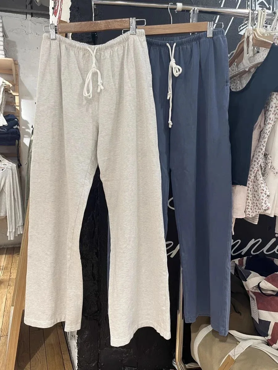 Solidne sznurkiem proste spodnie dresowe damskie jesienne wysokiej talii miękkie bawełniane spodnie Casual Vintage Streetwear sportowe długie spodnie Y2k — zdjęcie 2