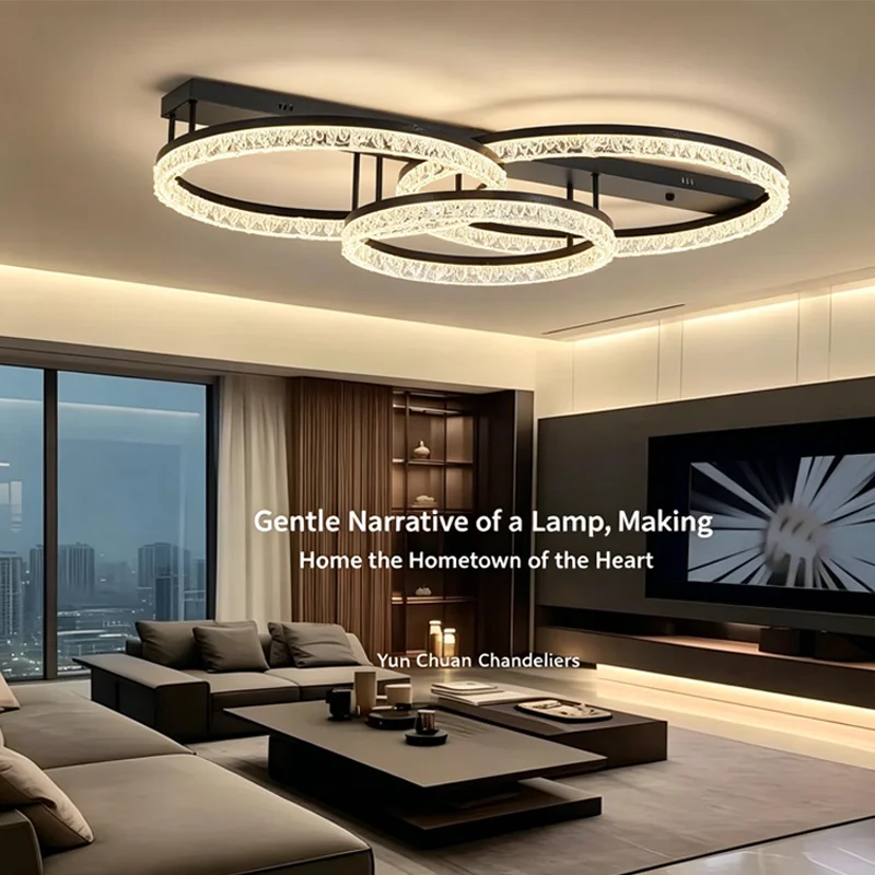 Plafonnier LED moderne à 3 anneaux, lampe de plafond en acrylique Glacier 360 °   Lustre en cristal à éclairage surround, protection des yeux, luminaire encastré pour salon, chambre à coucher,