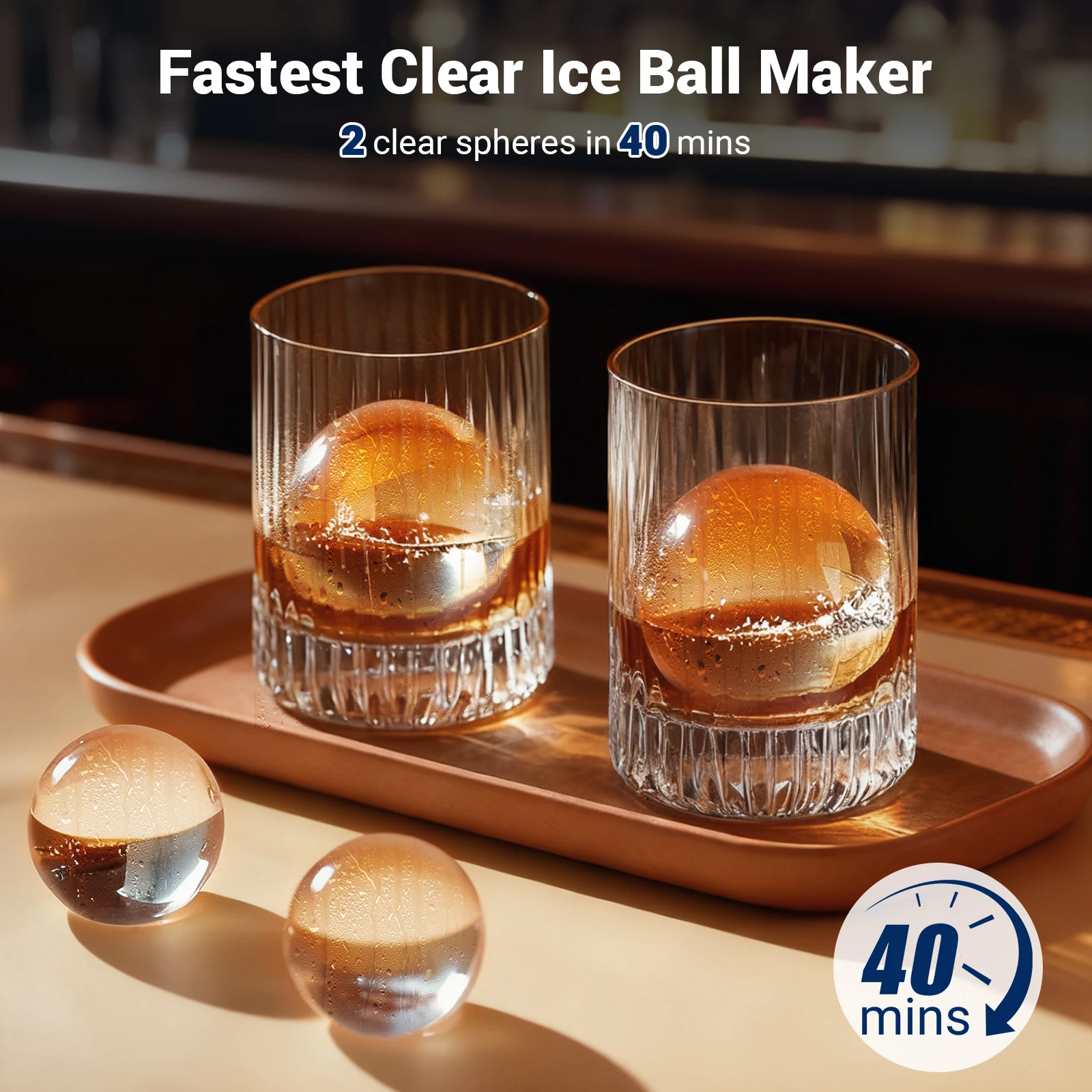 2'' Clear Ice Ball Maker Countertop,100 PCS/Day,Sphere Ice Maker with Automatic Cleaning,Crystal-Clear & Slow-Melting Ice Spheres for Cocktails & Whiskey