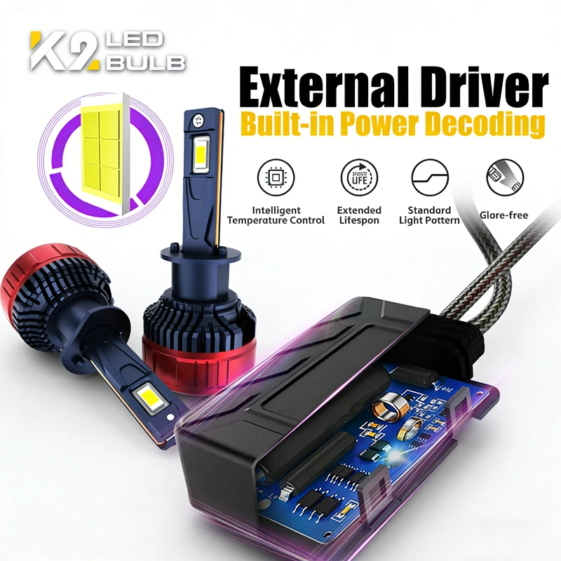 K2 190W 22000LM Canbus LED Headlight Bulb 12V Error-Free Compatible with H4 H7 H1 H3 H8 H9 H11 9005 Auto Car Head Lamp