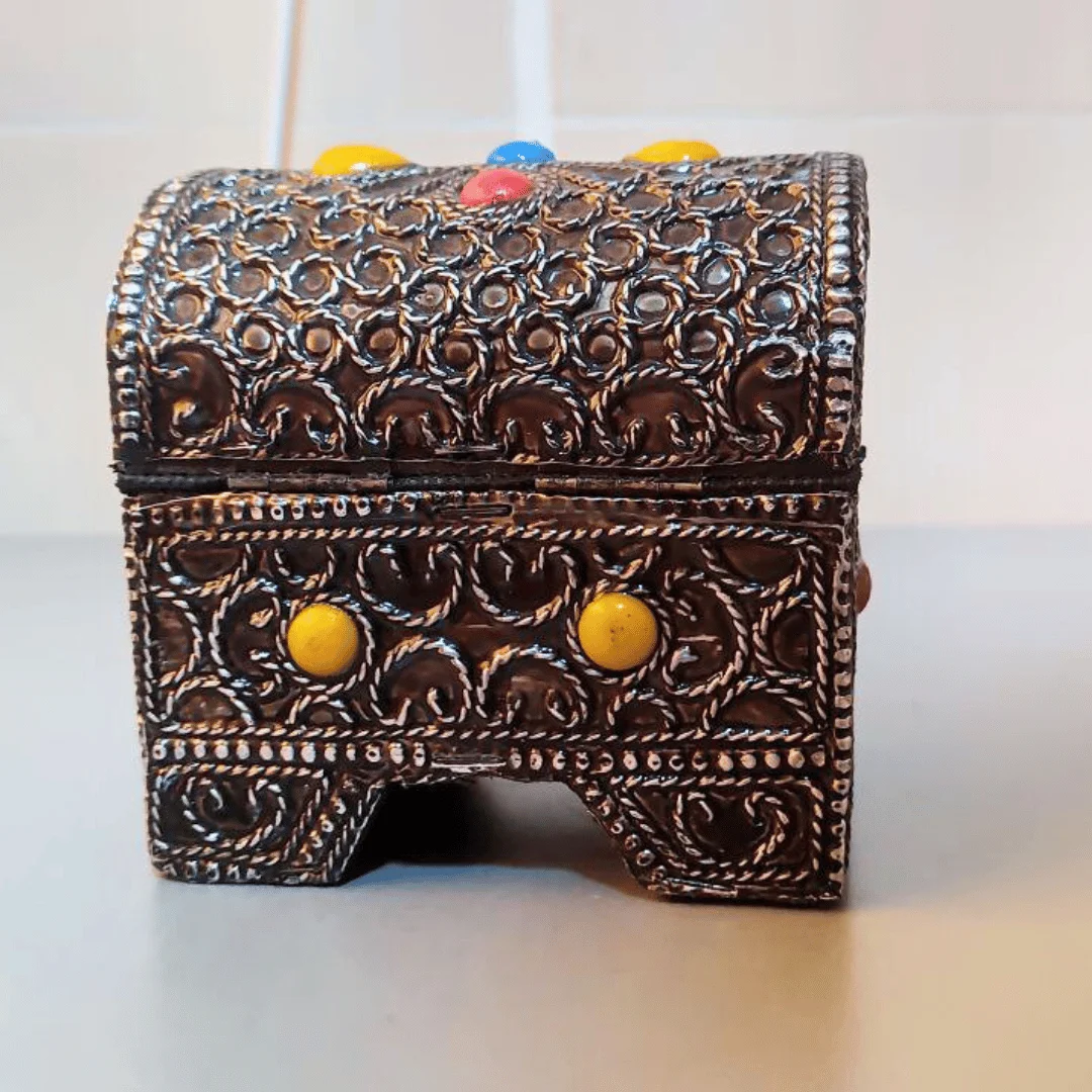 Handcrafted Moroccan Berber Jewelry Box – Wooden Keepsake with Nickel Silver Inlay, Authentic Amazigh Artisanal Gift