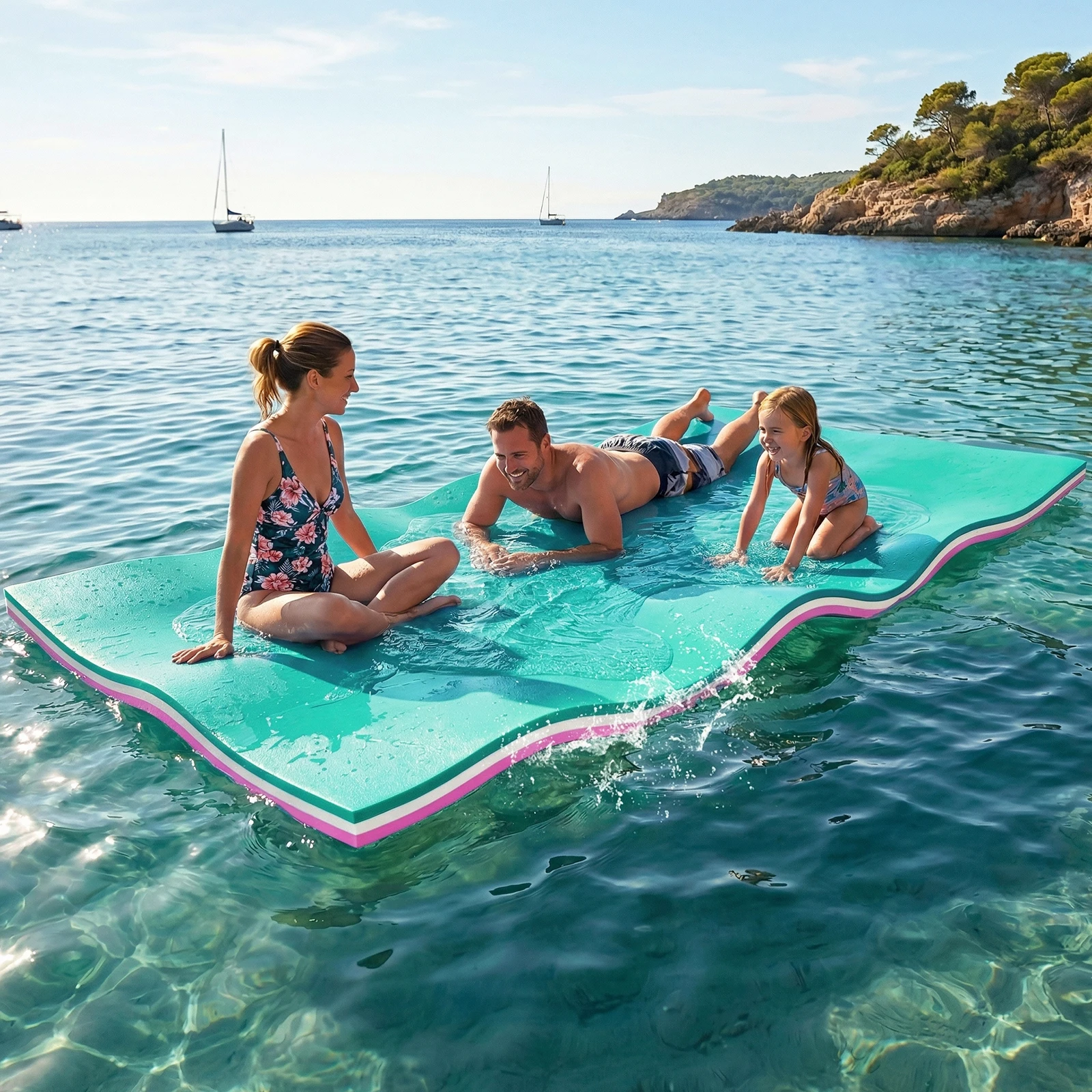 

12'x6' Water Floating Mat for Pool Lake Beach – 3 Layer XPE Foam Pad, 1200LBS Capacity, Anti-Slip, Portable with Safety Ropes