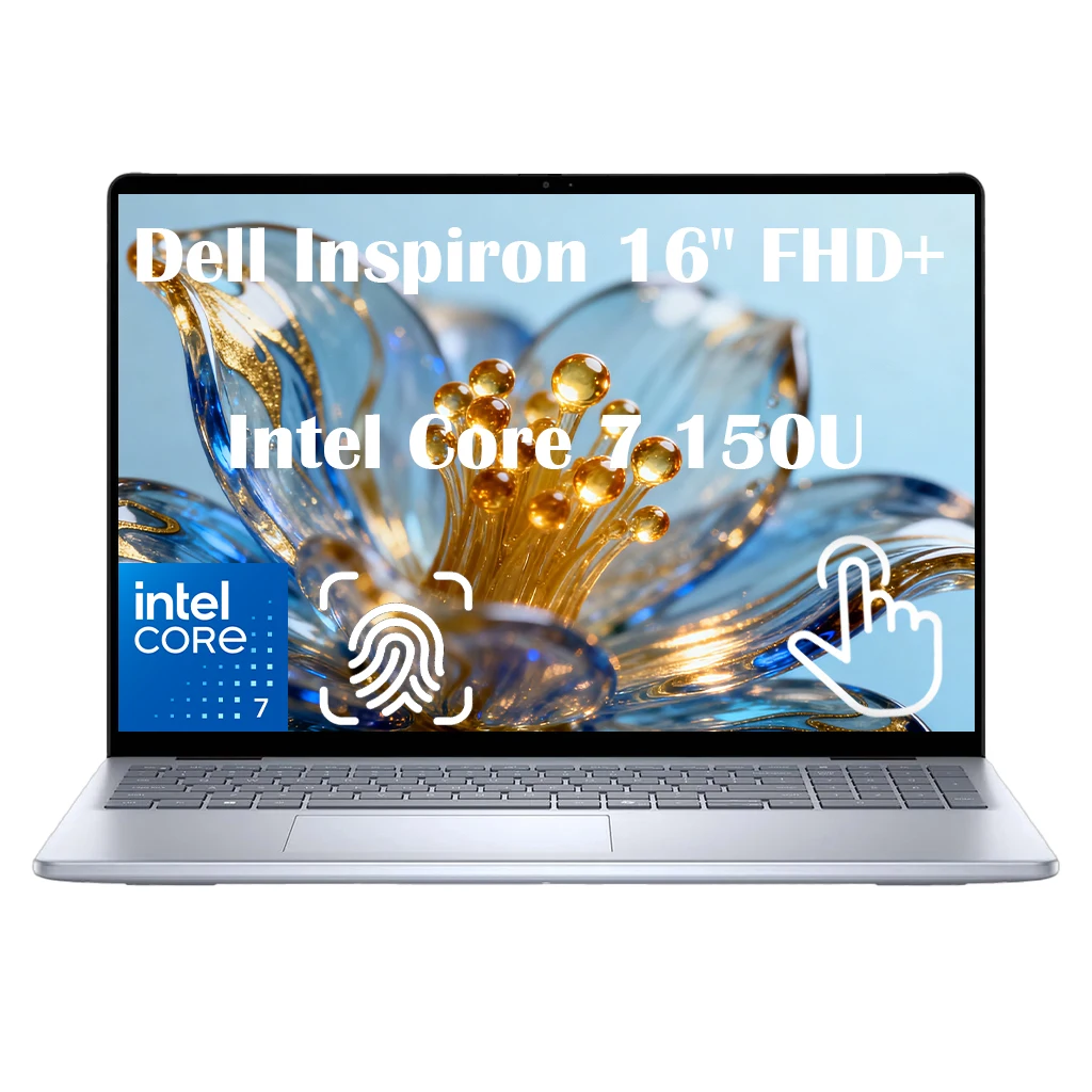 كمبيوتر محمول Dell Inspiron بشاشة 16 بوصة FHD+ تعمل باللمس، Intel Core 7 150U، ما يصل إلى 64 جيجابايت رام DDR5 2 تيرابايت SSD، إضاءة خلفية، بصمة الإصبع، Windows 11 Home #1