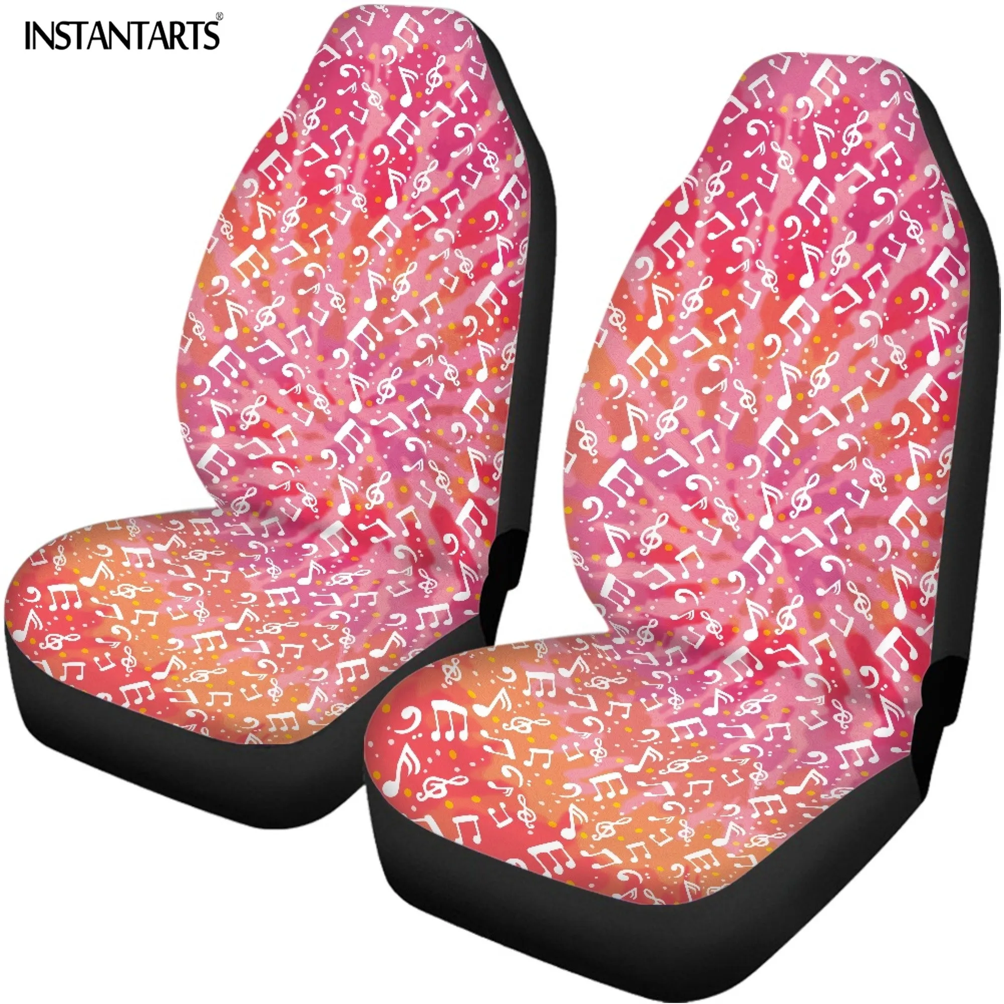 INSTANTARTS Musical Notes Design Car Seat Trim Covers Colorful Creative Automobile Adornment Durable Non-Fade Polyester Cushion