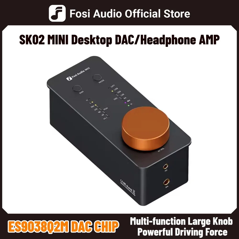 Fosi Audio SK02 USB DAC ヘッドフォンアンプアンプオーディオデコーダサポート DSD 256 PCM 3.5 ミリメートル & 4.4 ミリメートルバランスヘッドフォン