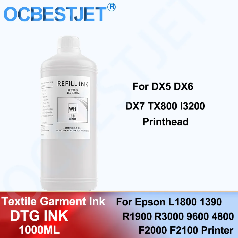 For DX5 DX6 DX7 TX800 I3200 Textile Garment Ink 1000ml White DTG For Epson L1800 1390 R1900 R3000 9600 4800 F2000 F2100 Printer