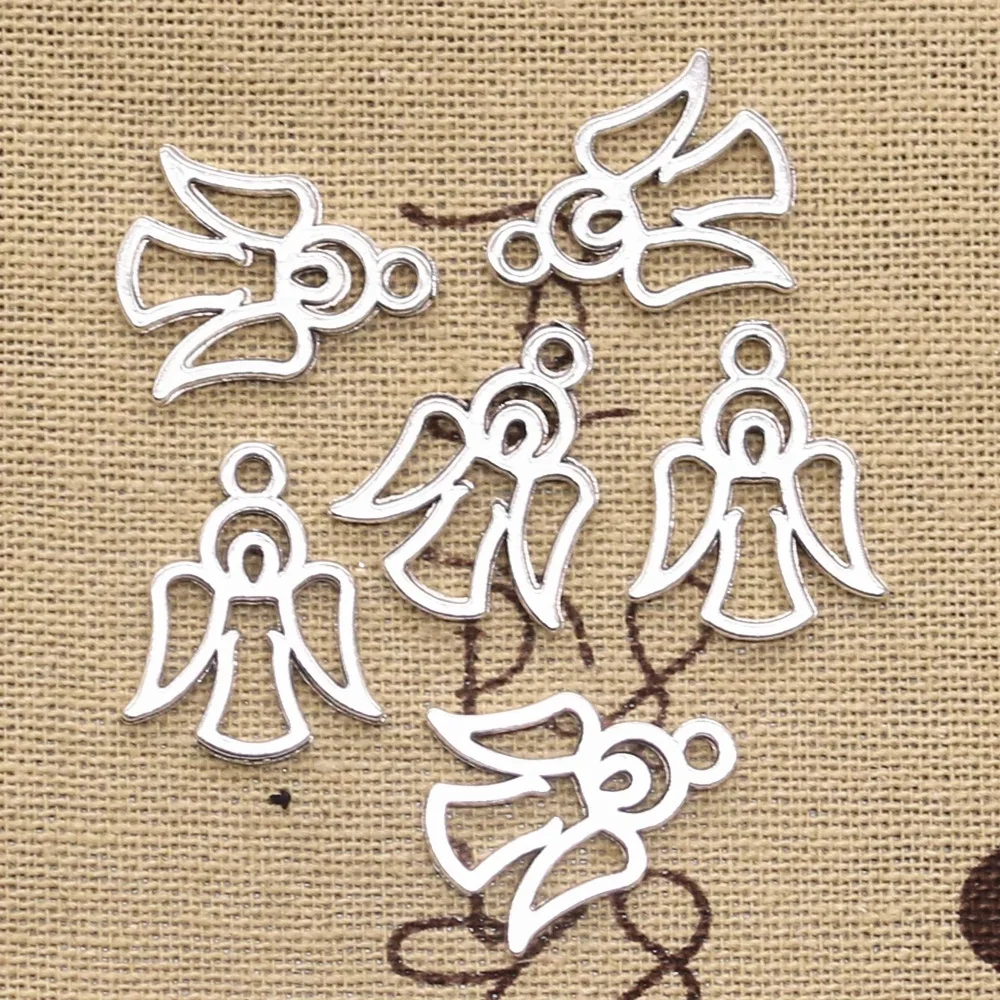 30 sztuk Charms Hollow anioł stróż 20x12mm antyczny brąz srebrny kolor zawieszki DIY dokonywanie ustalenia ręcznie robione tybetańskie biżuteria — zdjęcie 2